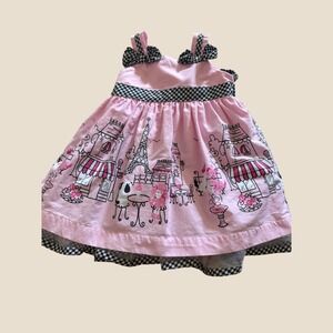 Rare Edition Baby Girls Y2k Pink Paris Eiffel Tower Poodle Gingham Dress 6M